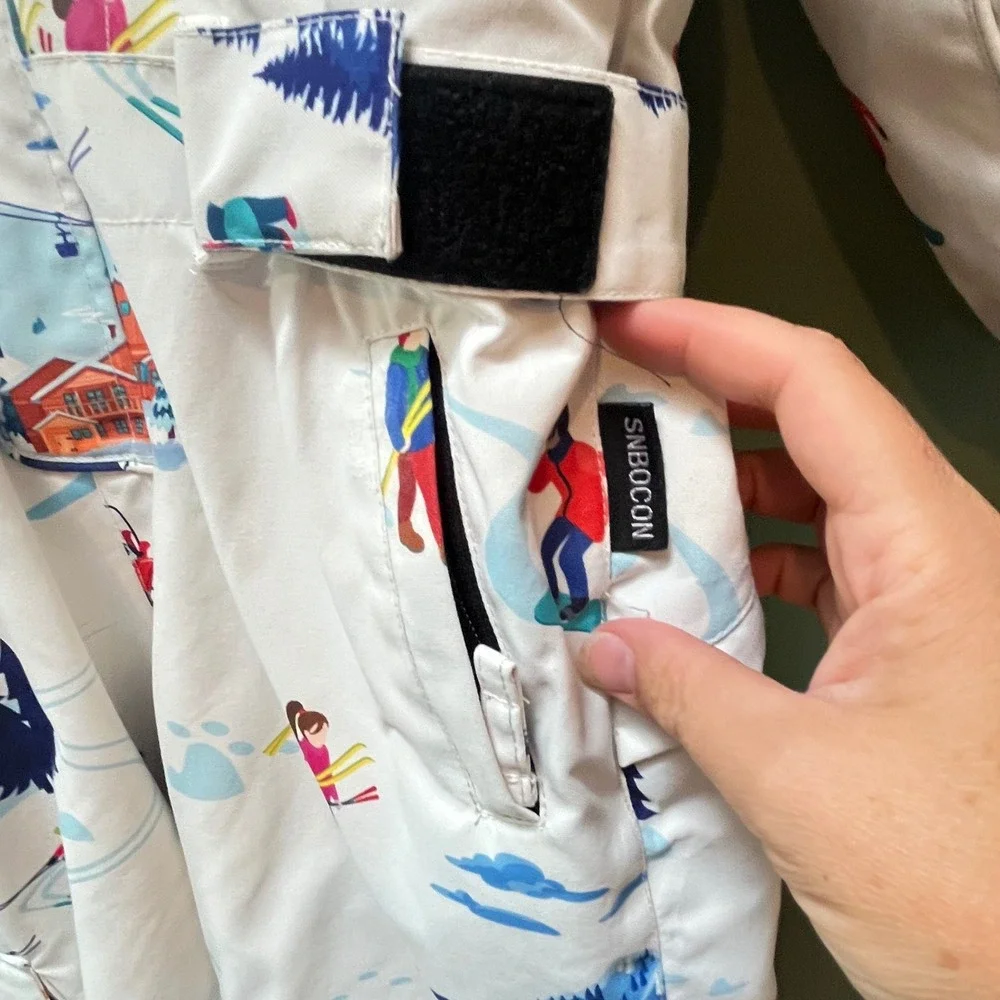 SNBOCON Kids White Ski Snowboard Print One Piece Insulated Snow Suit Size 110